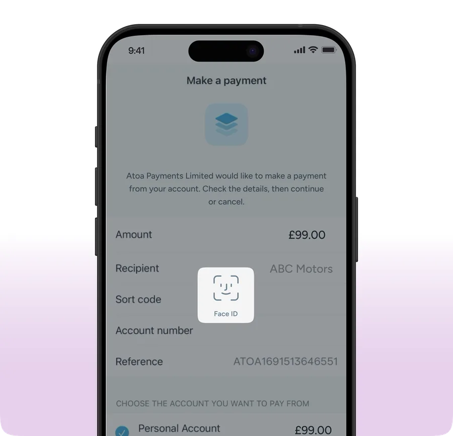 Approving the payment with Face ID, Strong Customer Authentication