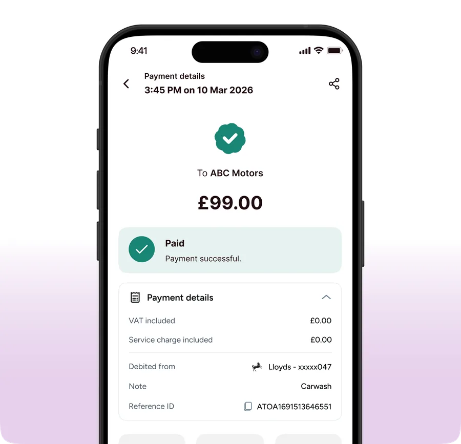 Payment successful confirmation screen showing funds received