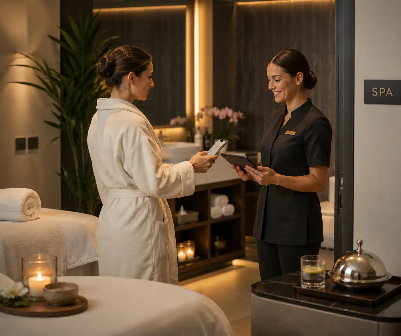Guest paying at a spa