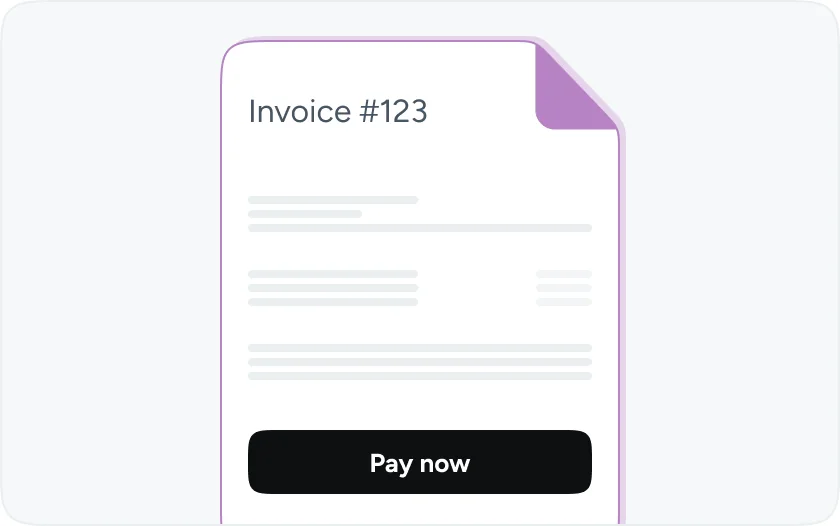 Invoice #123 with a Pay now button beneath it