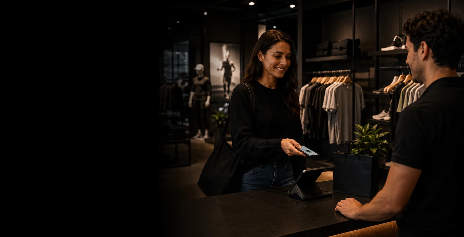 Retail shop counter taking a payment with Atoa
