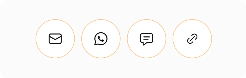Channel options for sending the link: email, WhatsApp, text message and copy link