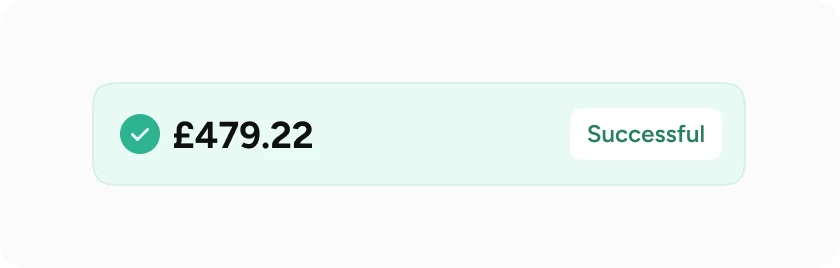 A GBP 479.22 payment marked Successful in the Atoa dashboard